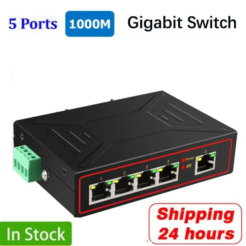 Interruptor de Rede tipo Trilho Portos Industriais Ethernet Switch 10 – 100 1000mbp Gigabit Din Rede Lan Hub Adaptador Sinal Fortalecer 5