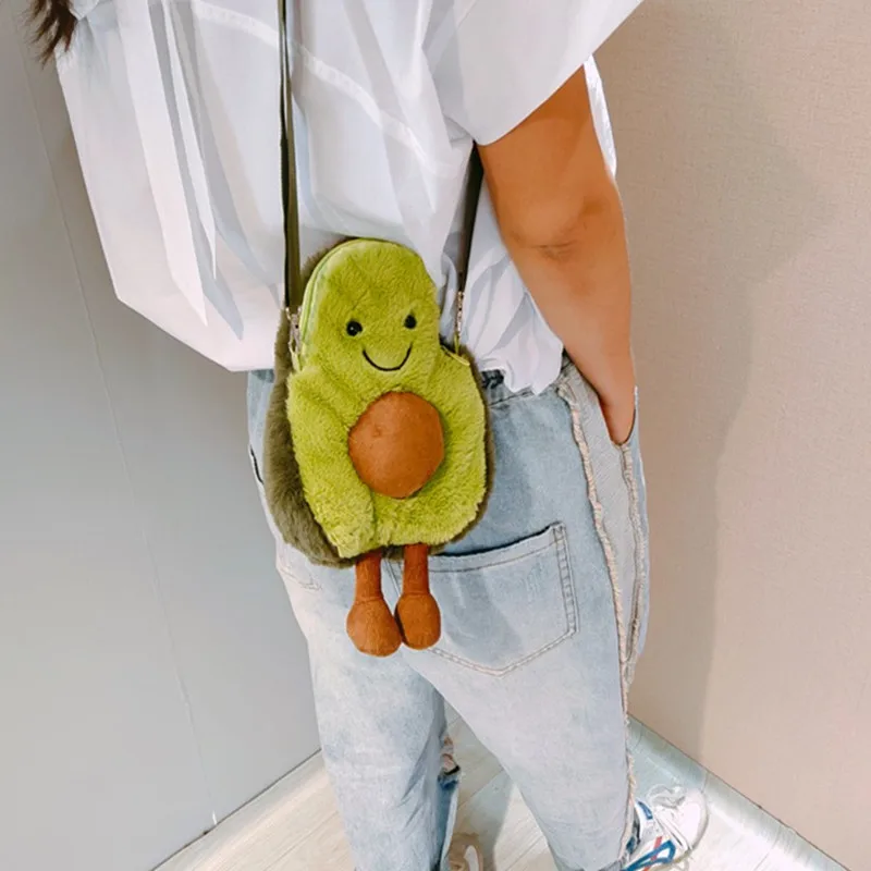 Avocado Shoulder Bag Cute Fruit Plush Backpack Watermelon Pineapple Cherry Ins Hot Coin Purse Super Ugly (1)