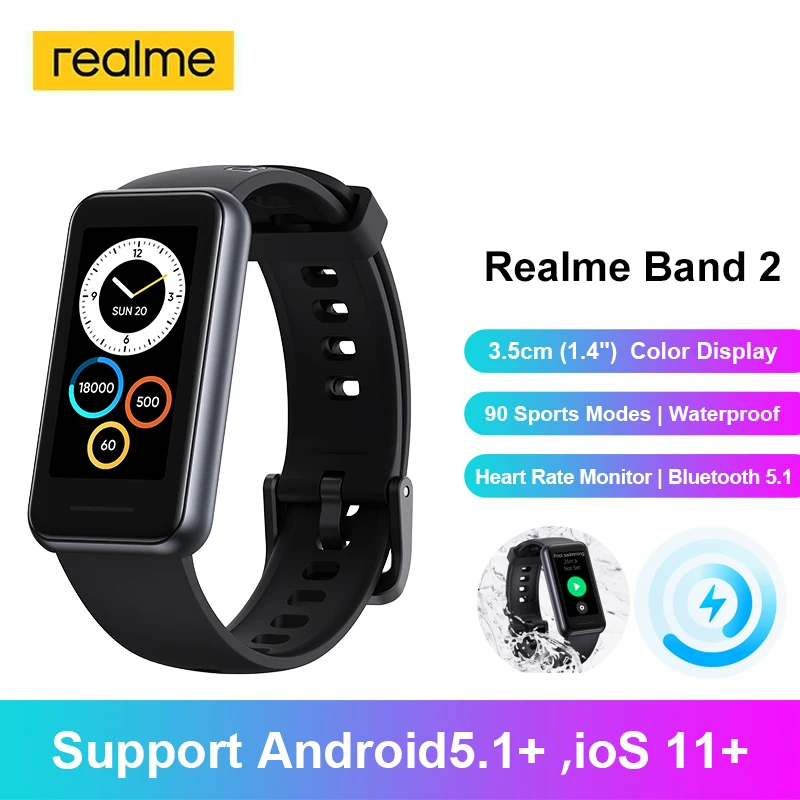 

Realme Band 2 Waterproof Smart Band Heart Rate Monitor90 Sports Modes Waterproof Bluetooth 5.1 204mAh Battery sport Smartband