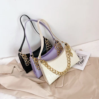 

Streetwear Chain Underarm Shoulder Bags Simple PU Leather Women Handbag Totes Fashion Exquisite Shopping Bag