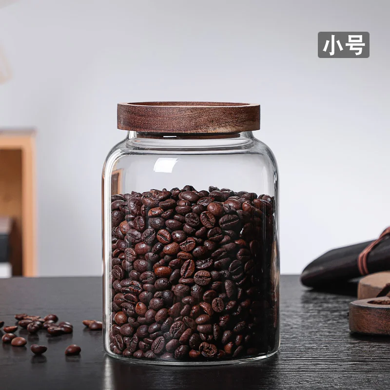 Large Capacity Transparent Sealed Jar with Lid, Kitchen Organizer Containers, Wood Cover, Coffee Bean Storage Jar 3