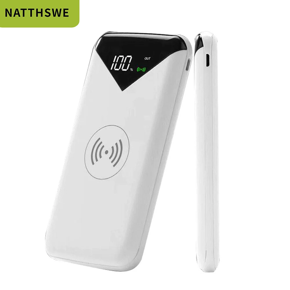 

NATTHSWE Qi 20000 mAh Wireless Charging Mobile Power Bank Portable External Battery with Digital Display Screen for Smartphones