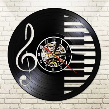 

3D Vinyl Record Wall Clock Modern Design Music Piano Notes Watch with 7 Different Color LED Change Geek Treble Clef Symbol Decor