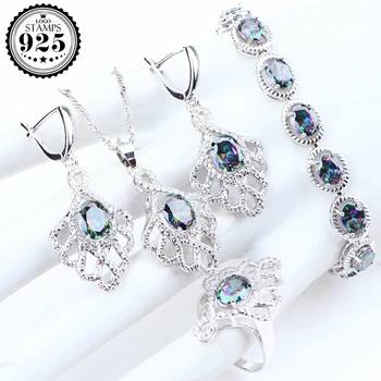 

Silver 925 Bridal Jewelry Wedding Rainbow Zirconia Bridal Bracelet Costume Necklace Jewelry Pendant Rings Earrings For Women