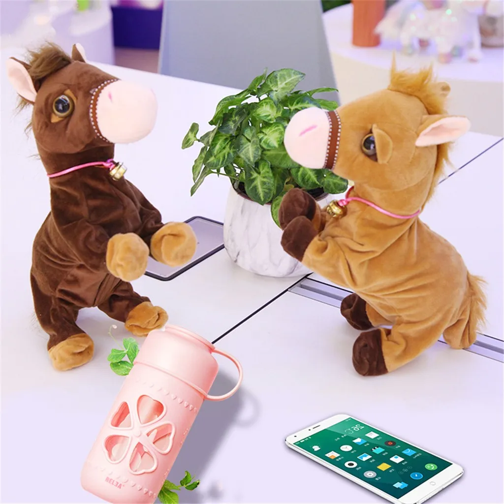 Робот лошадь Звуковое управление интерактивные электронные игрушки плюшевые животные стенд прогулки коры поводок Тедди игрушки для детей подарок на день рождения