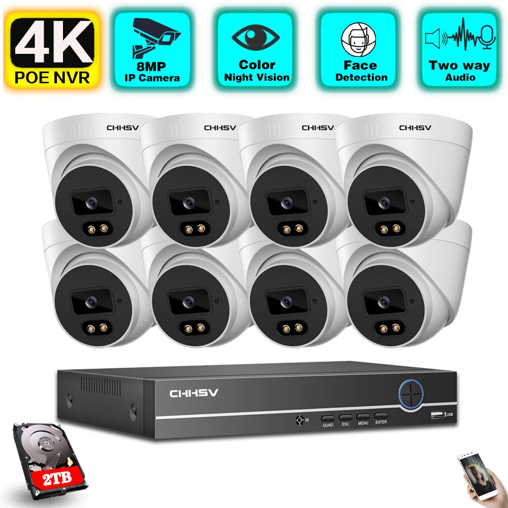 H.265 4K CCTV IP Security Camera System 8CH 16CH POE NVR Kit 8CH 8MP Outdoor Two Way Audio Video Surveillance Camera System Set доставка