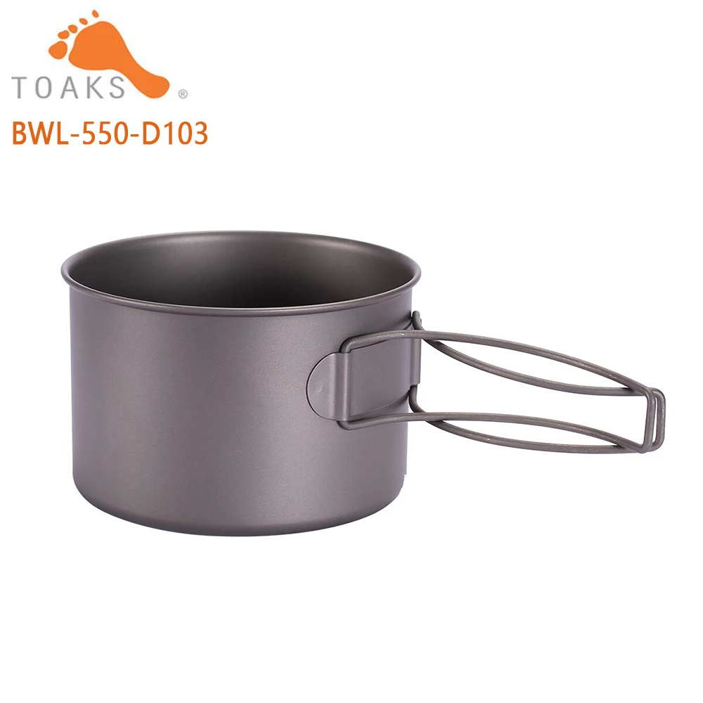 TOAKS BWL-550 Camping Titanium Bowl with Folding Handle Lightweight Portable Tablware Cookware 550ml