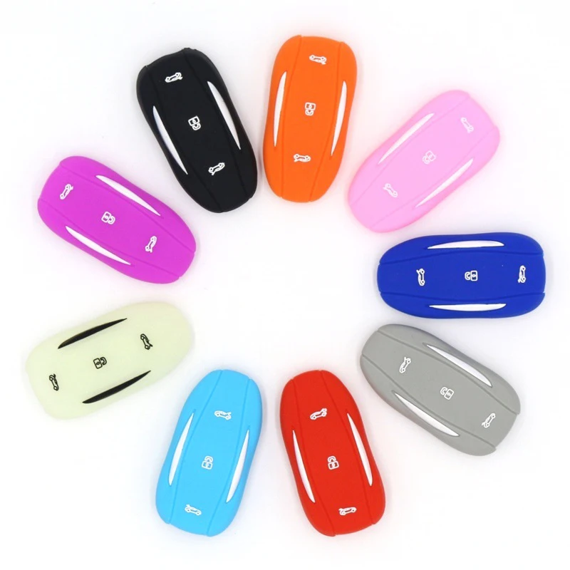 

Car Silicone Key Cover Remote Fob Pocket Silicon Key Covers Case Holder 75D 90D P100D Keychain Styling For Tesla Model 3 S X