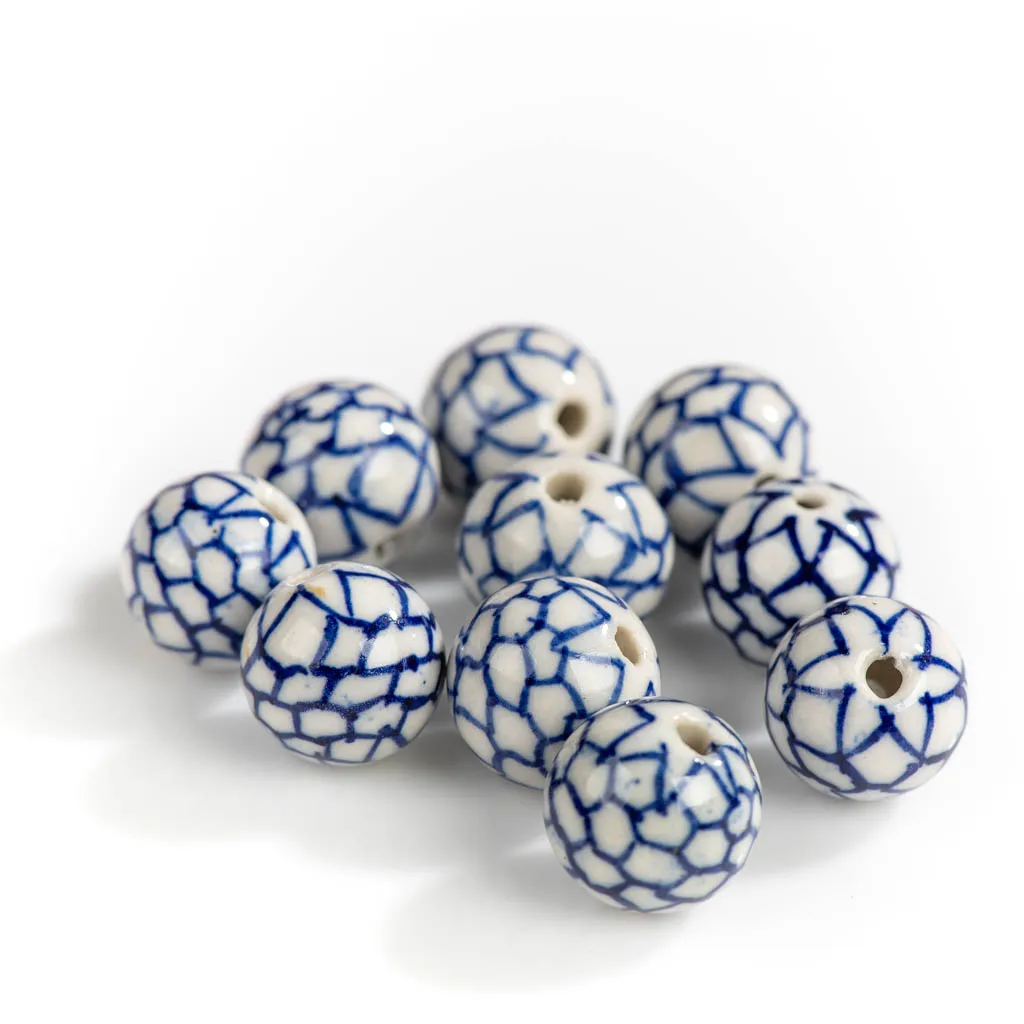 Blue And White Round Porcelain Hand-painted Pottery Beads Retro Painting Special Ceramic Boho Jewelry Part #XN289 plastic beads