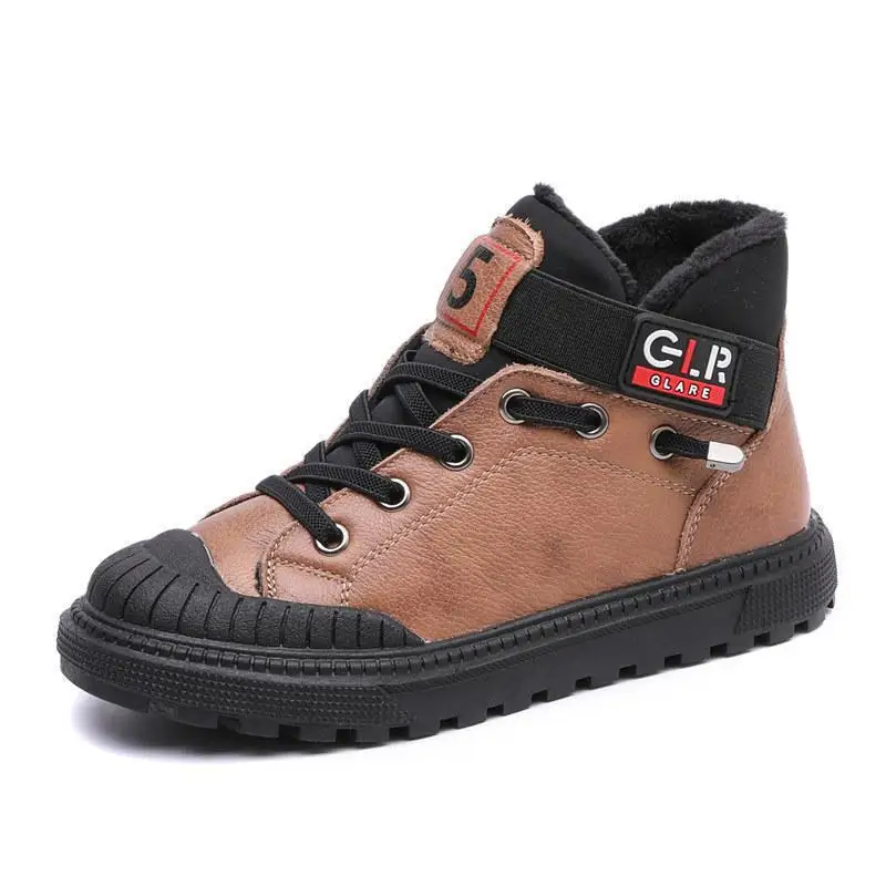 Winter Boys Boots Kids Shoes Genuine Leather Ankle Boots Fashion Martin Boots For Children Plush Warm Casual Non-slip Sneakers
