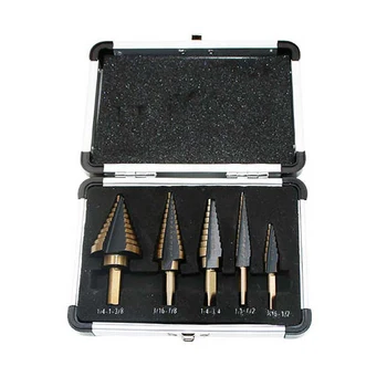 

5Pcs Drill Bit Set English Ladder Drill Bit Aluminum Boxed Stepped Drill Steel Triangular Shank High Dpeed Steel Step Drill Bit
