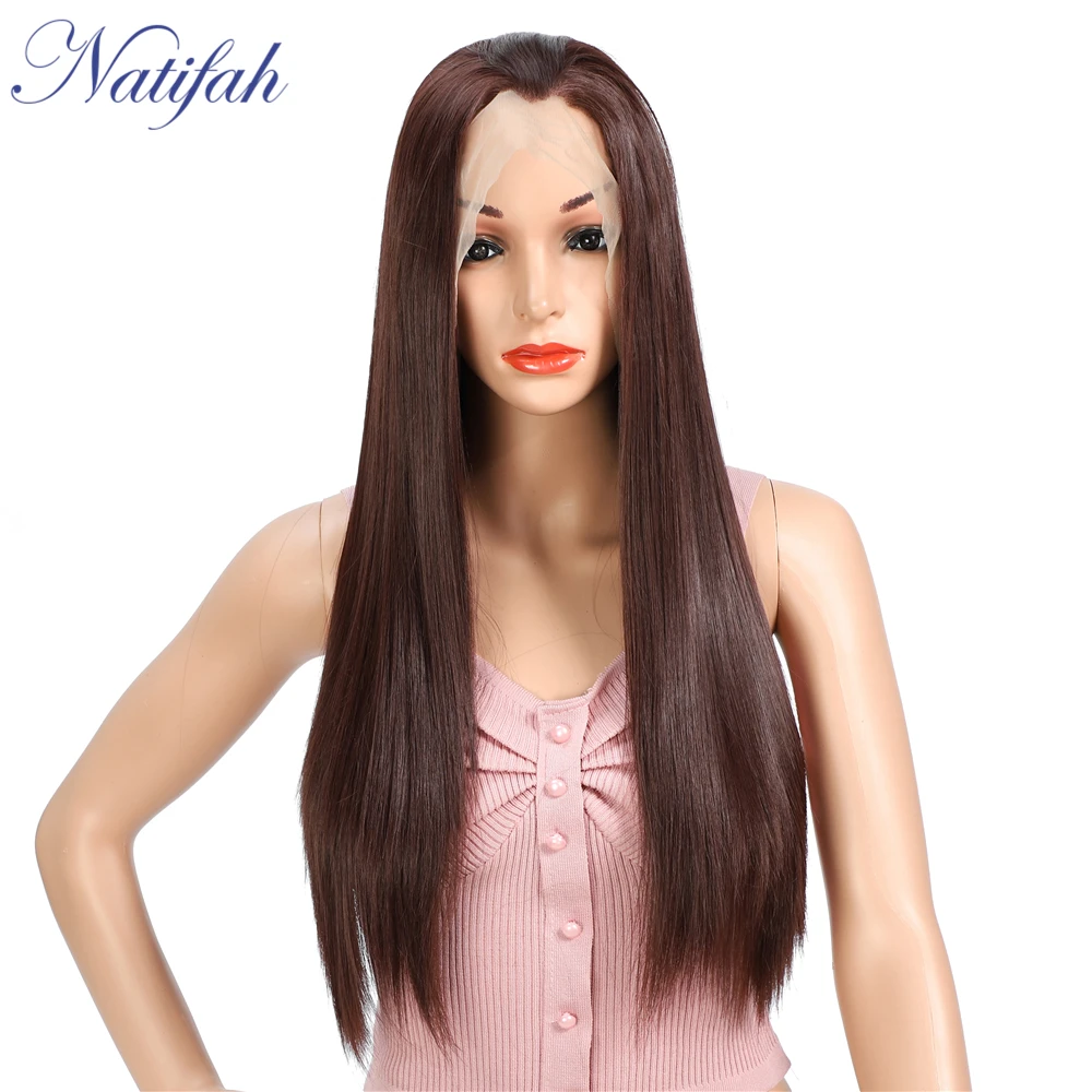 Natifah коричневый парик синтетические парики на кружеве 26 дюймов 150% плотность длинные прямые волосы коричневый оранжевый для черных женщин - Цвет: 8