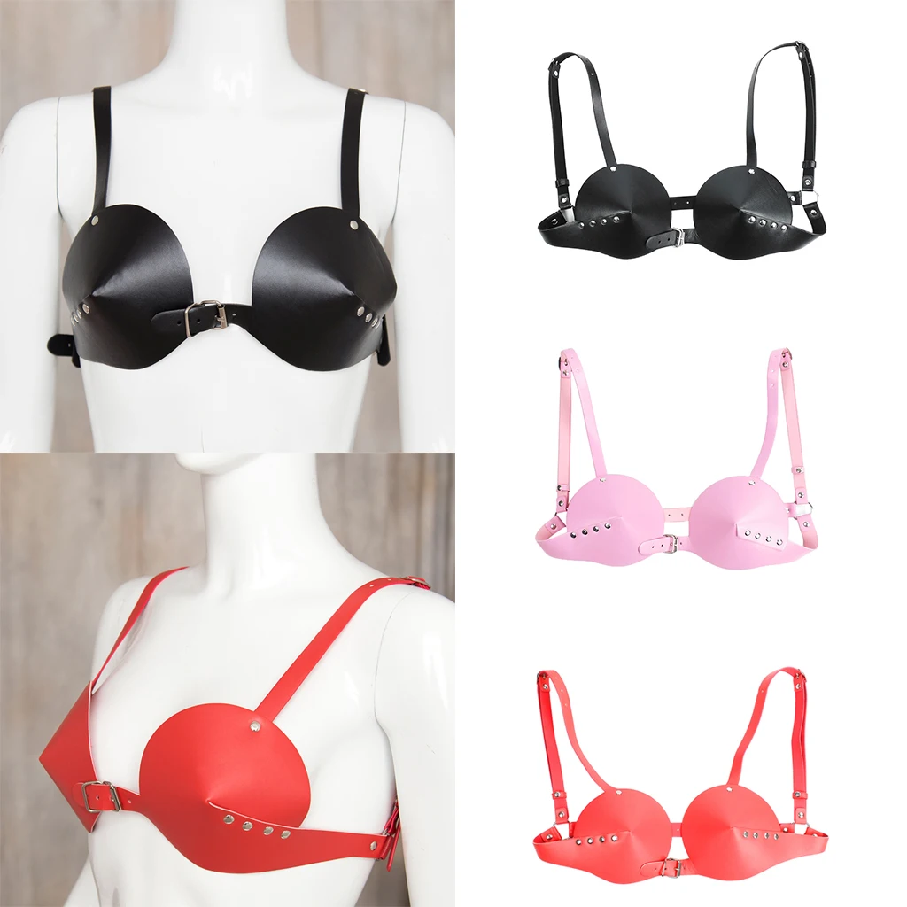 Punk PU Leather Cup Bra Top Buckle Breast Harness Gothic Womans Club Costume Underwear Sexy Bras Adjustable Straps Bra