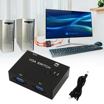 

1920x1440 Resolution KVM Splitter Video Sharing Box Metal Wide Screen LCD TV 2 Port Manual With Cable VGA Switch For PC Monitor