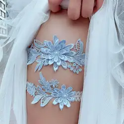 Женские свадебные эластичные кружевные облегающие кольца набор Небесно-Голубой аппликация вышитый цветок пэчворк искусственный жемчуг