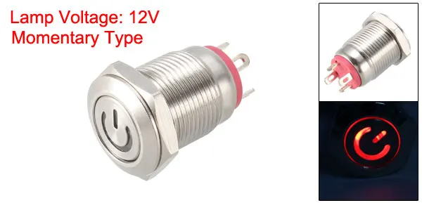 Red 12V Uxcell кнопочный переключатель металлическая мгновенная плоская головка 12 мм Монтажный диаметр 1NO 3-6 в/12 В/24 В белый/желтый/синий/зеленый/красный светодиодный светильник - Цвет: Red 12V