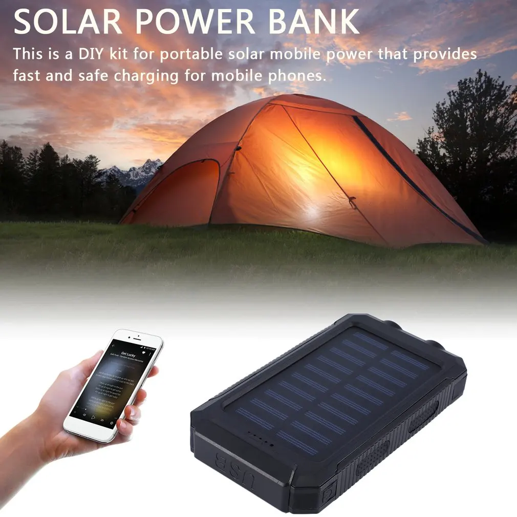 DIY Solar Power Bank Case 2 USB Ports External Charger Powerbank Case for Emergency Outdoor Camping Travel with Compass