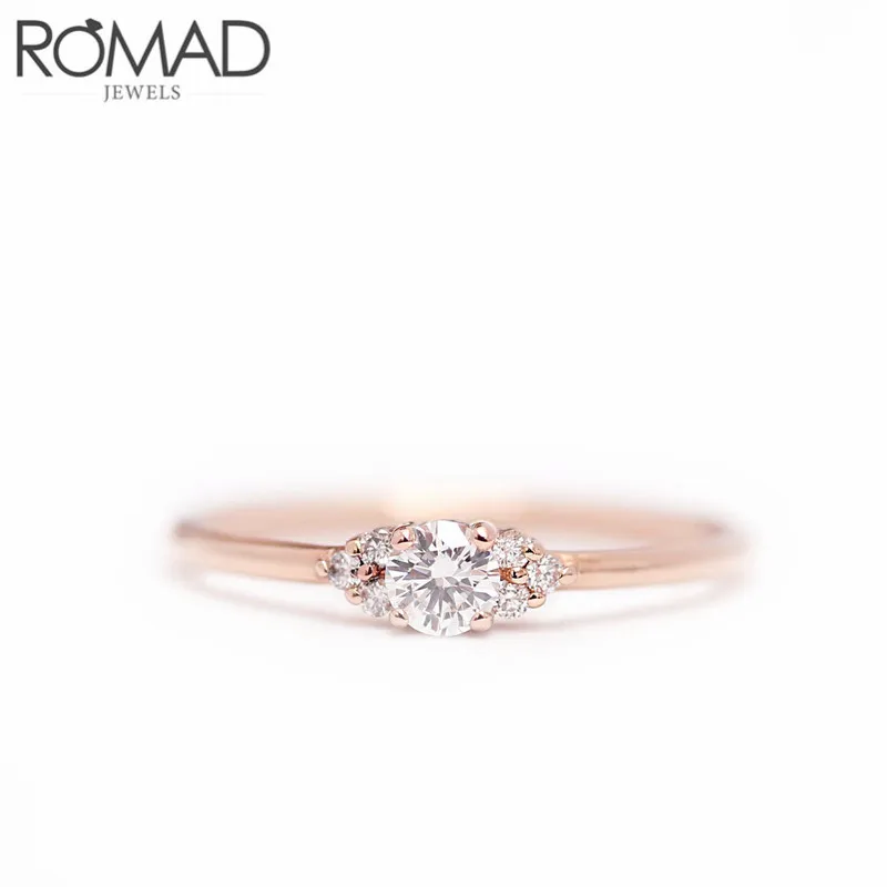 ROMAD Dainty Циркон Кристалл Кольца для женщин девочек простые свадебные кольца Шарм пара колец для влюбленных украшения для пальцев Gift Mujer подарок - Цвет основного камня: Rose gold