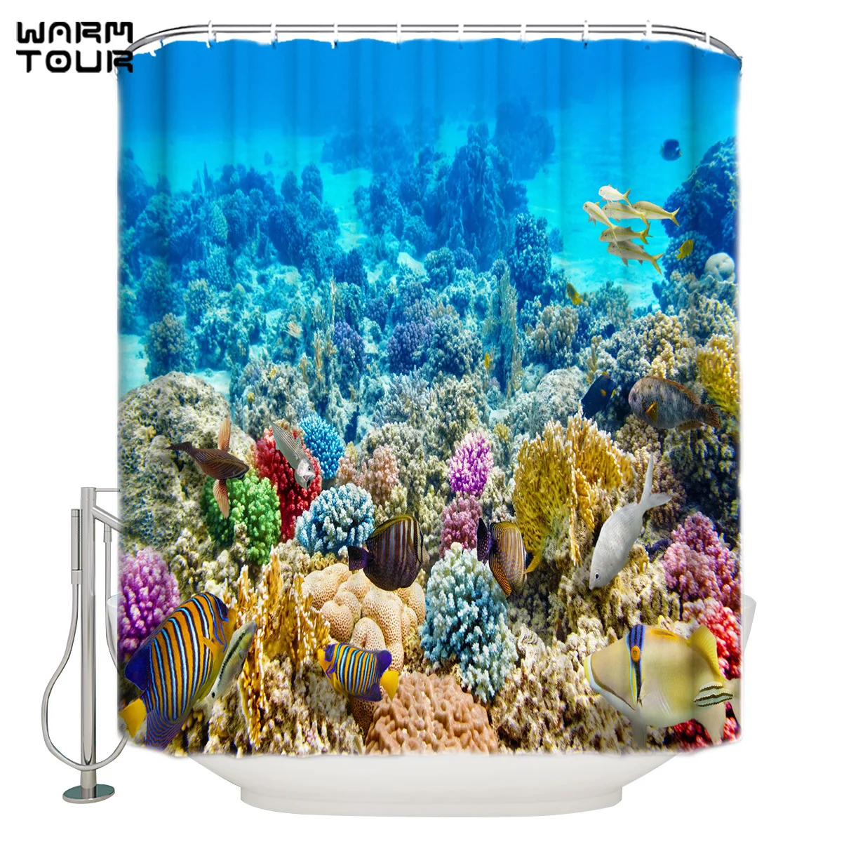 Ocean Coral Tropical Fish Colorful Bathroom Shower Curtains Fabric Shower Curtains Bathroom