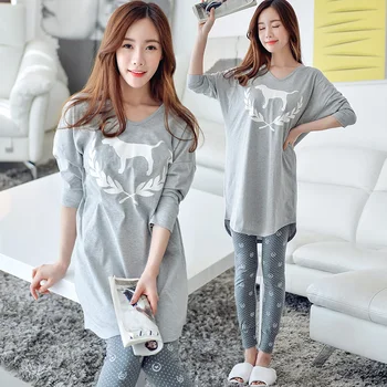 

2020 Spring Long Sleeve Thin Pajamas Sets for Women Cute Cartoon Sleepwear Pyjama Loose Loungewear Homewear Pijama Mujer Clothes