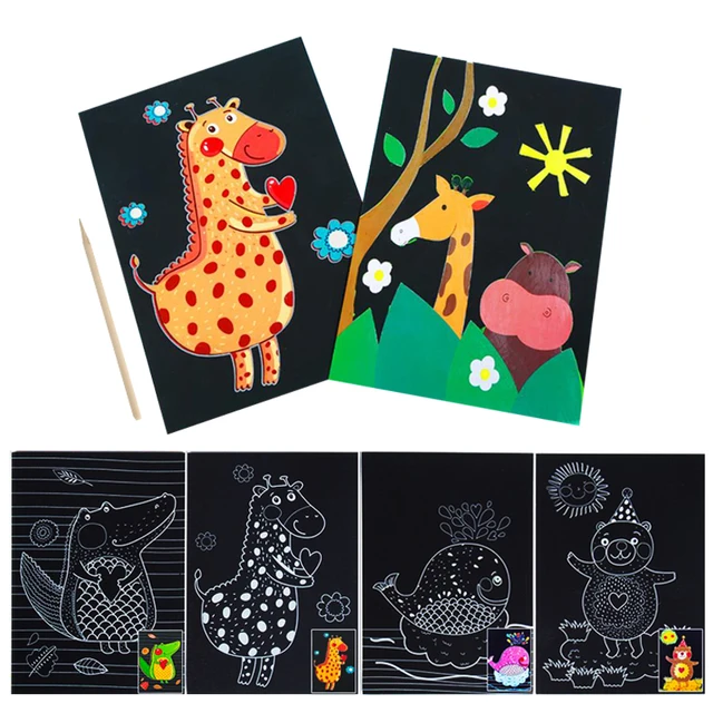 New Magic Scratch Painting Art Paper Card Set Cute Cartoon Zoo Sea Animal Kids Learning Art Painting Boys Girls Children Gifts 1