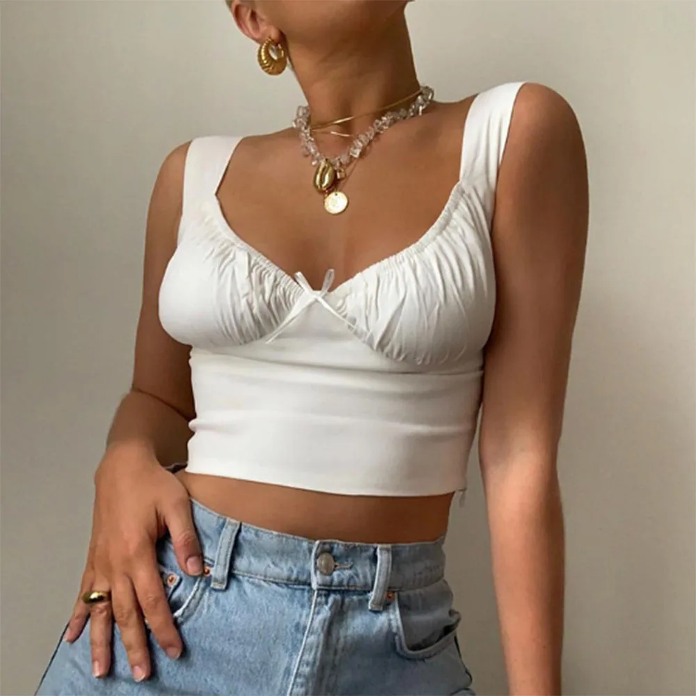 

Women's 2020 summer Sexy cute tops Instagram bowknot pleated halter with U-neck vest