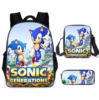 

16 Inch Fashion Backpack Sonic The Hedgehog Pattern 3PCs/Set Kids School Bags Cartoon Animal Designer Teenagers Book-Bags Set