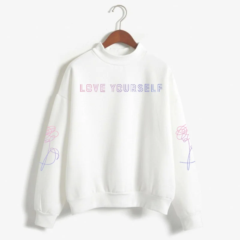white Толстовка в Корейском стиле «love yourсамостоятельно» Толстовка в стиле «bangtan» Женская Толстовка harajuku kpop bangtan kpop - Цвет: white