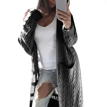 

Cardigan Winter Solid Color Women Warm Loose Open Front Knit Sweater Coat Long Cardigan sweater women/pull femme/Open Front NEW