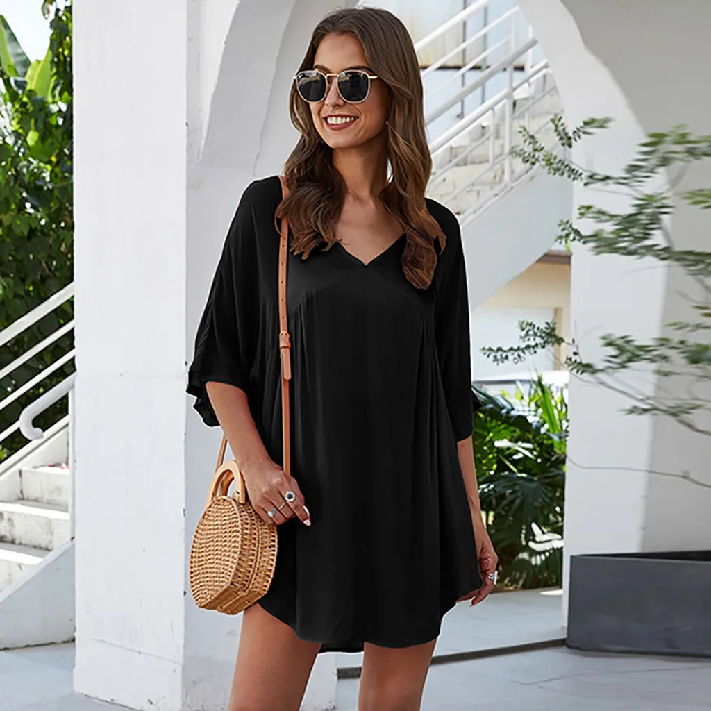 summer buttoned solid casual shirt dresses
