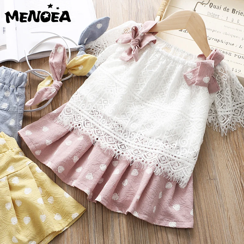 

Menoea Girls Dress New Children Clothing Sling Off Shoulder Dress Girls Clothes Set T-shirt + Dress Set Vetement Enfant Fille