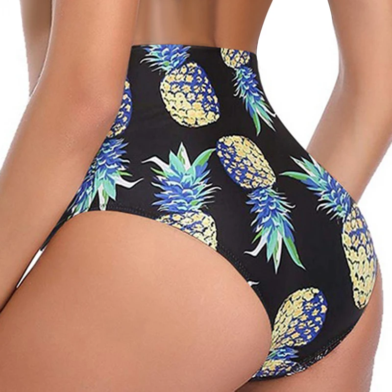 Solid High Waist Bikini Bottom Push Up Elastic Thong Shorts Women Swimming Trunks Beach Hip Swimsuit Bathing Plus Size