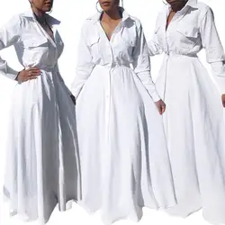 Мода плюс размер 2019 весенние платья с длинным рукавом женские макси хлопковые длинные платья больших размеров дамское белое платье