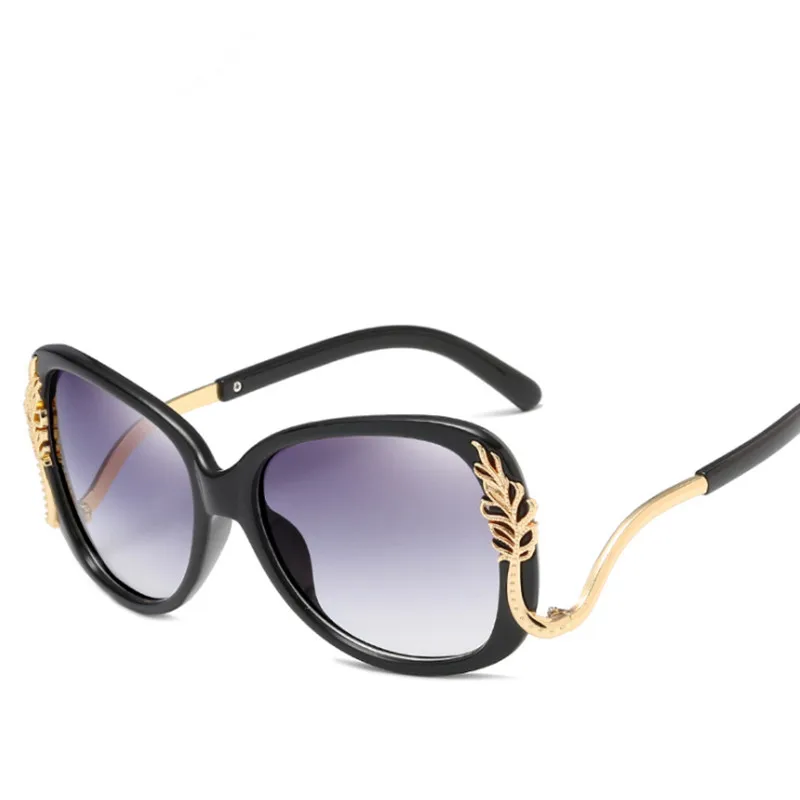 VWKTUUN, большие солнцезащитные очки, негабаритная Металлическая оправа, женские брендовые дизайнерские солнцезащитные очки, Ретро стиль, солнцезащитные очки, lunette de soleil - Цвет линз: black