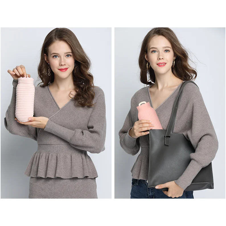 

2 Using Method Silicone Hot Water Bottle /Ice Bag Reusable Hand warmer Safety Explosion-proof Portable Sift-proof Hot Water Bags
