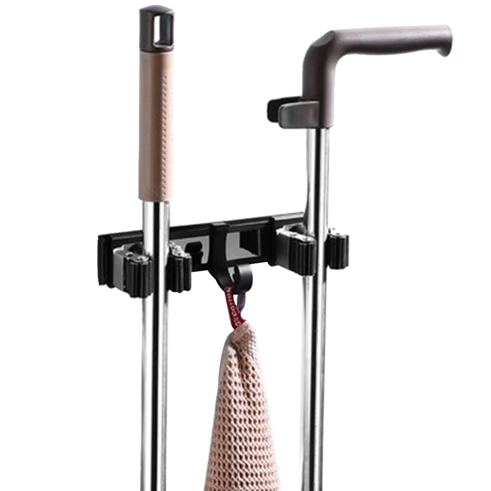 2 Seamless No Drilling Mop Hanger Stainless Steel Storage Rack Clip Easy Install Broom Organizer Wall Mount Kitchen Grip Holder - Цвет: 2