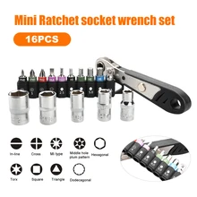 16 шт. намотки ванадиевой стали трещотка гаечный ключ винтовые биты многоцелевой многофункциональный комбинированный инструмент