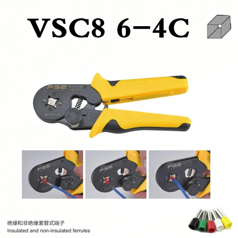 

Crimping pliers VSC8 10-6A 6-4C VSC9 16-4A 0.08-16mm2 26-7AWG for tube type needle type terminal manual adjustable tools