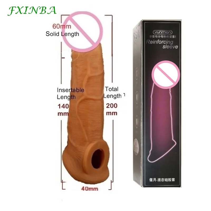 

FXINBA 20cm Realistic Silicone Penis Extender Sleeve Delay Ejaculation Reusable Condoms Sex Toys For Men Cock Sleeve