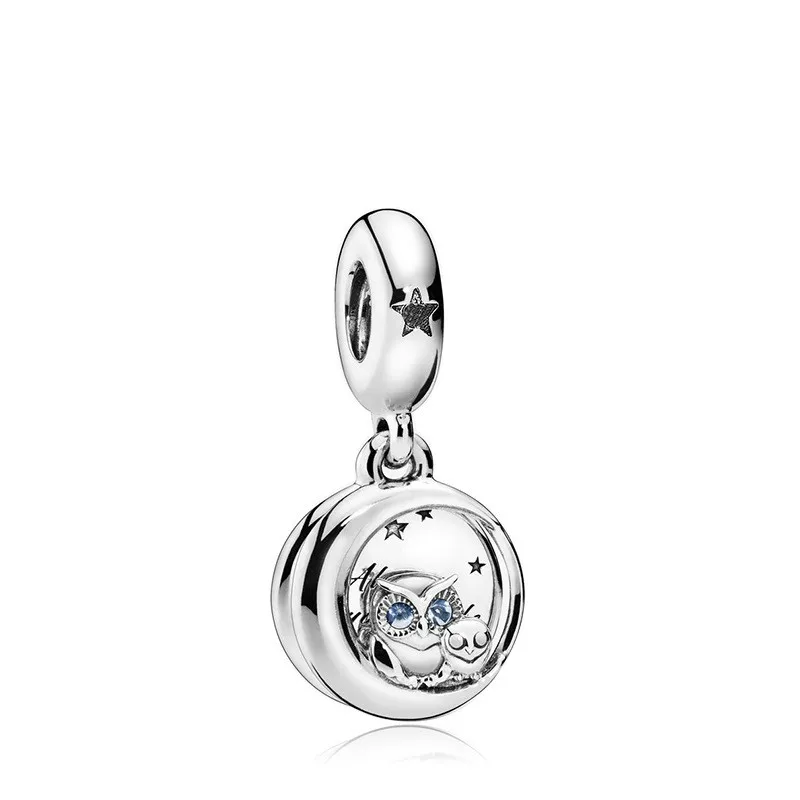 5PCS-Silver-Blue-Crystal-Owl-Birds-Beads-Animal-Always-by-your-Side-Wrod-Star-Round-Charms