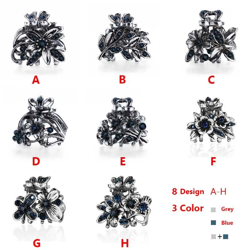 Винтажные Цветочные Когти для волос для женщин женская элегантная заколка для волос с кристаллами Краб Стразы металлические заколки для волос ювелирные аксессуары для волос