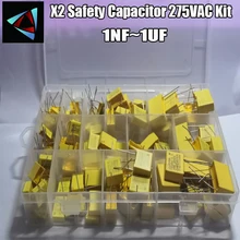 Condensador de seguridad X2 de 14 Valores, 275VAC, 135 K-102K, 1NF ~ 1UF, Kit surtido, 105 Uds.