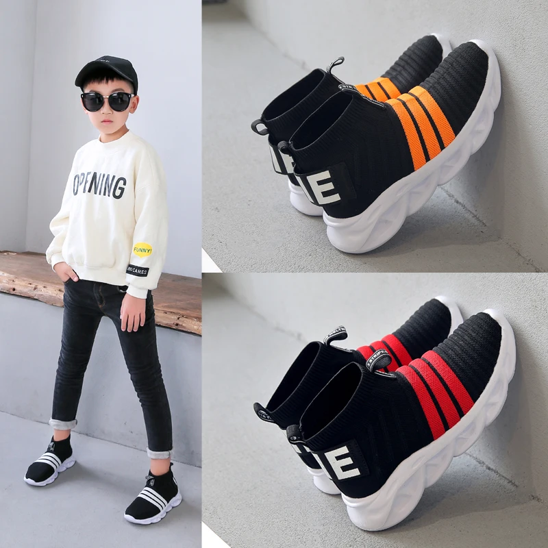 VOSONCA Children Casual Shoes Boys Girls Sneakers Child High Elastic Foot Wrapping Snow Boots Kids Knitted Socks | Детская одежда и