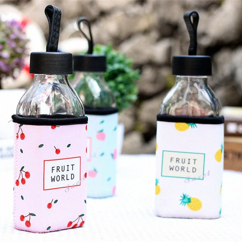 

350ml Korean Water Bottle Sports Portable Drinks Bottle Universal Travel Coffee Mug Cloth Cover Glass Bottle Anti-Scalding Glass