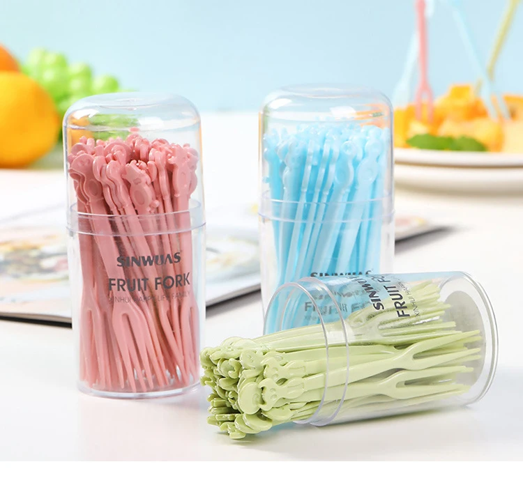 50 Pcs/set Disposable Plastic Buffet Cupcake Fruit Fork Dessert Salad Stick Food Forks Picks Set for Party Kitchen Accessories