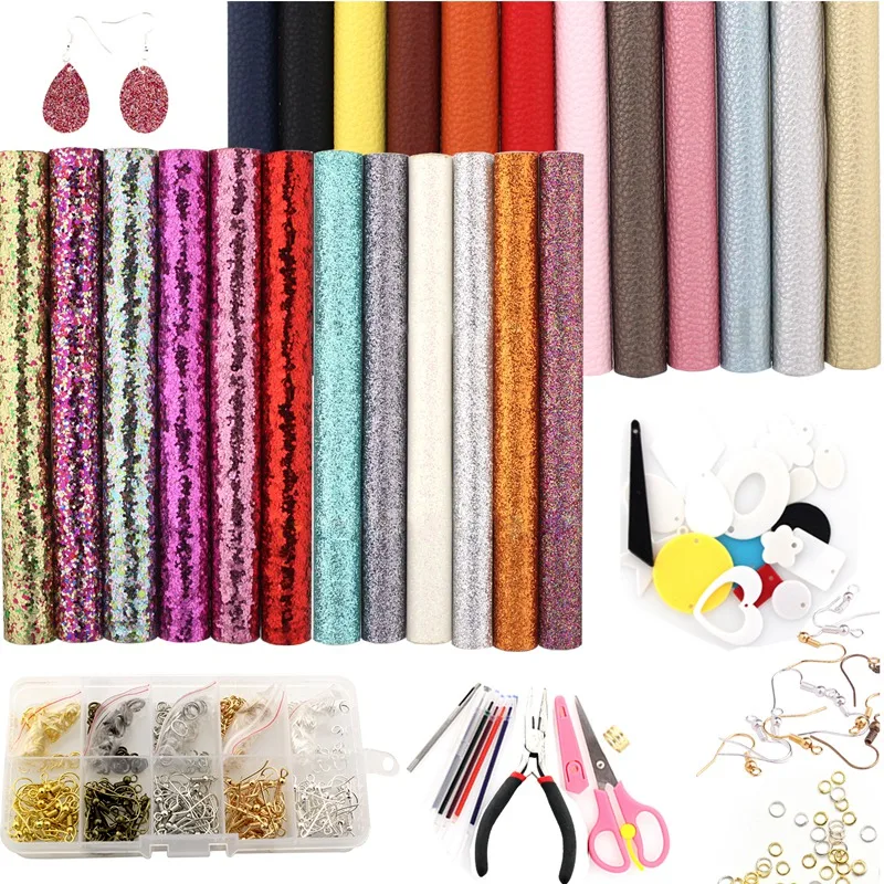 

24 Colors Leather Earring Making Kit ,4 Kinds of Faux Leather Sheet and Tools for Earrings Craft Making Supplies, Christmas DIY