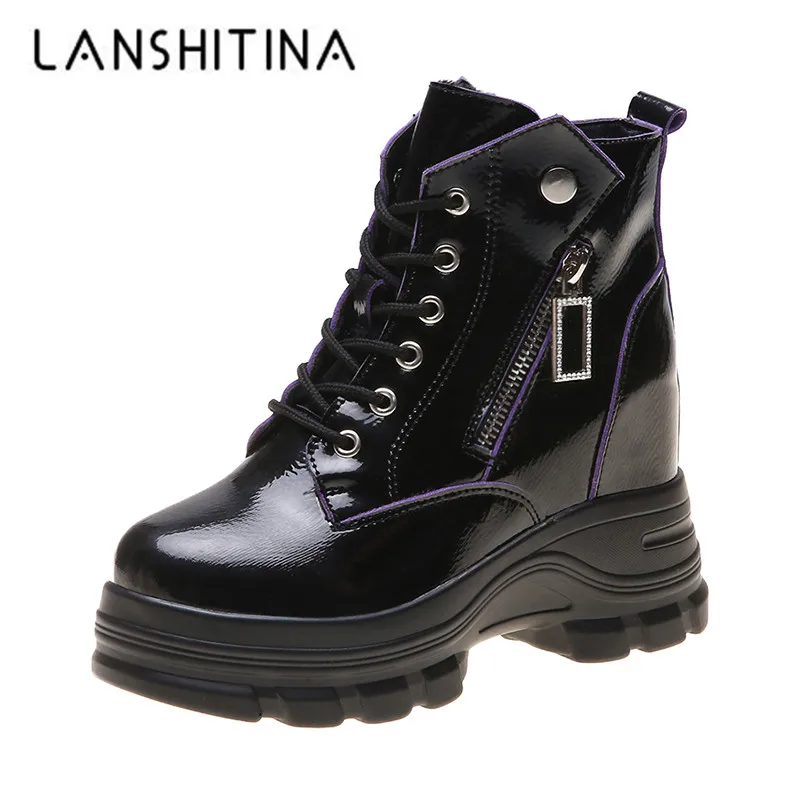 

2019 Winter Martin Boots High Platform Black Leather Casual Boots 8CM Heels Autumn Women Sneakers Designer Warm Fur Ankle Boots