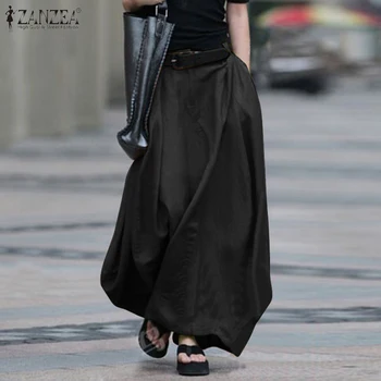 

Fashion Women Maxi Long Skirts ZANZEA Summer Skirts Vintage High Waist Solid Cotton Linen Skirt Saia Female Beach Skirt Jupe