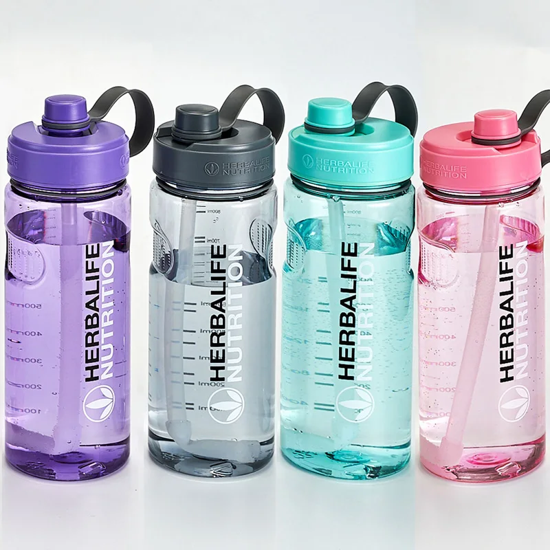 Botella de agua deportiva de plástico con pajita, Herbalife, 1000ml, venta al por mayor