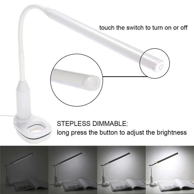5W 24 LED Reading Desk Lamp Eye Protect Clamp Clip Light Table Lamp Stepless Dimmable Bendable USB Powered Touch Sensor Control